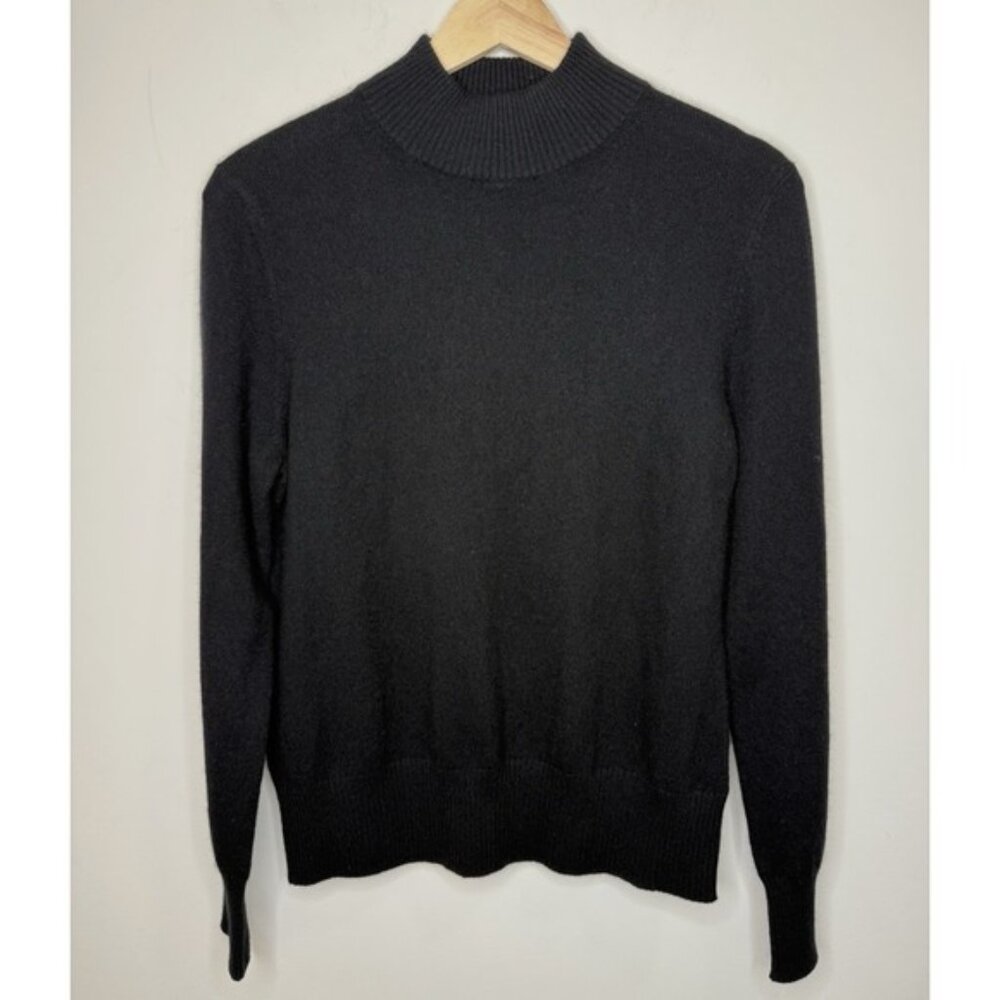 Investments Fine Cashmere Sweater Women's M Black Mock Neck Academia Preppy NEW
